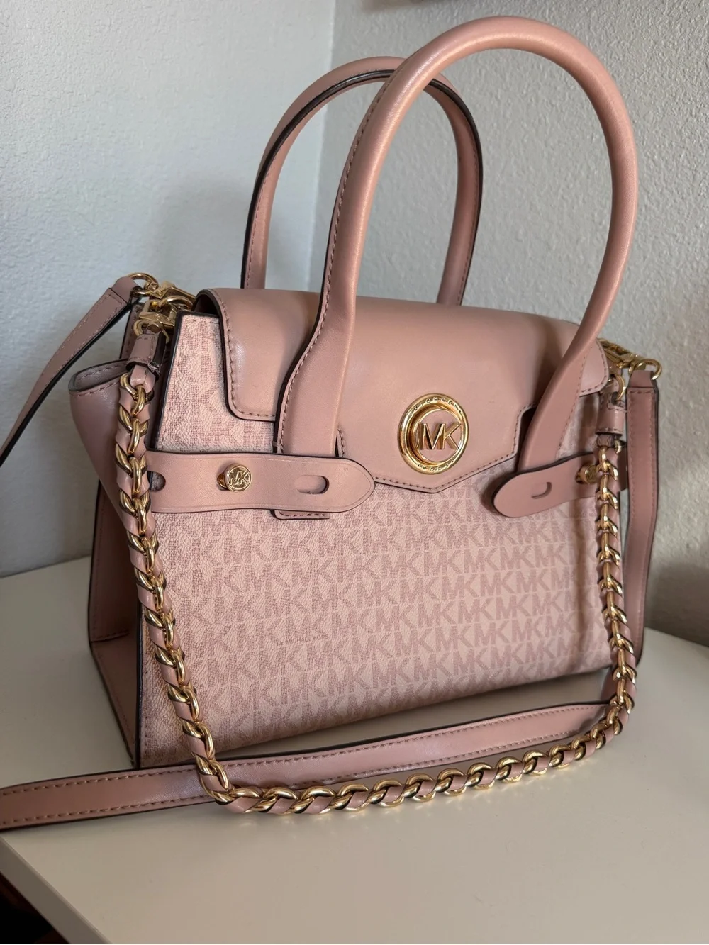 Michael Kors Blush Pink Satchel with Gold Chain Accent